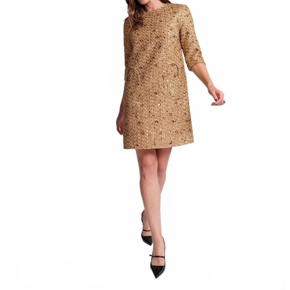 NEW FRANCES VALENTINE mod sequin dress in gold